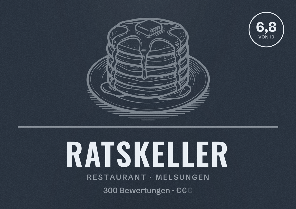 Illustriertes Poster von Ratskeller, Restaurant in Melsungen: Bewertung 6,8 von 10 aus 300 Bewertungen, Preisniveau €€