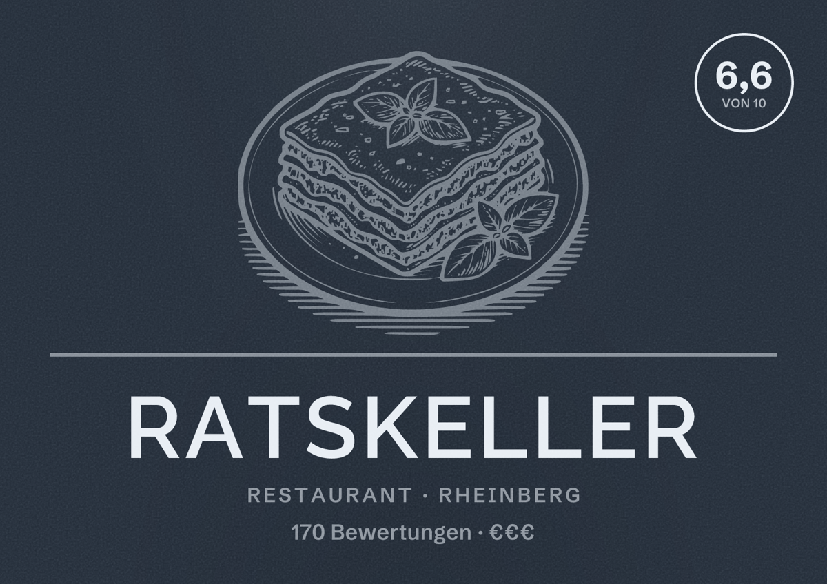 Illustriertes Poster von Ratskeller, Restaurant in Rheinberg: Bewertung 6,6 von 10 aus 170 Bewertungen, Preisniveau €€€