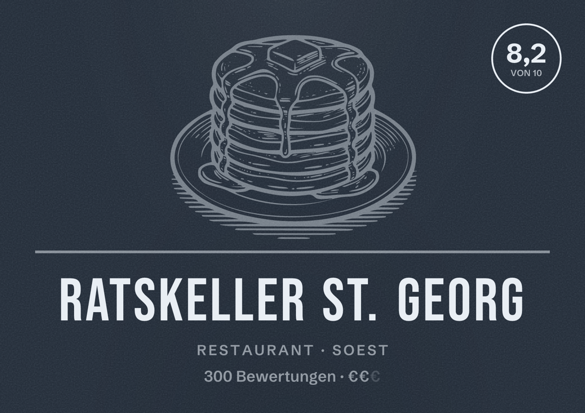 Illustriertes Poster von Ratskeller St. Georg, Restaurant in Soest: Bewertung 8,2 von 10 aus 300 Bewertungen, Preisniveau €€