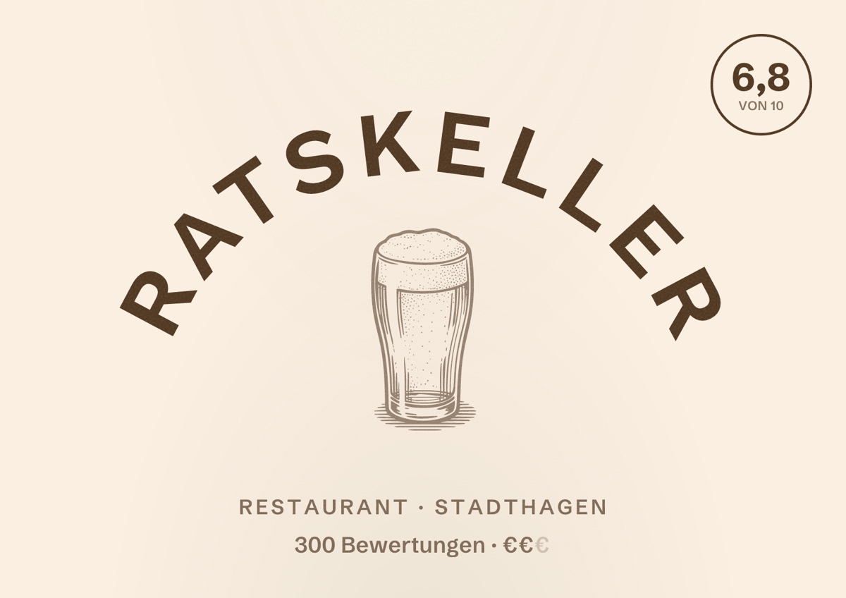 Illustriertes Poster von Ratskeller, Restaurant in Stadthagen: Bewertung 6,8 von 10 aus 300 Bewertungen, Preisniveau €€