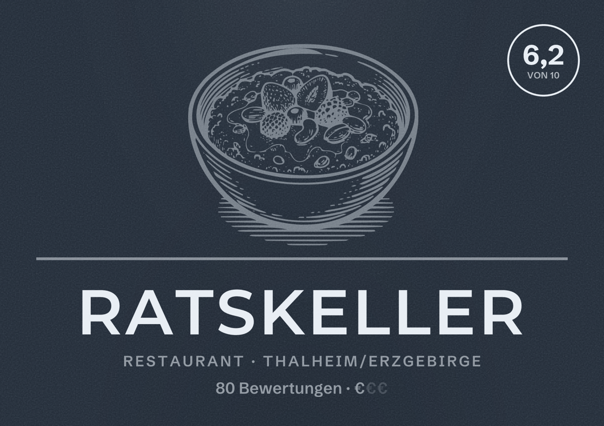 Illustriertes Poster von Ratskeller, Restaurant in Thalheim/Erzgebirge: Bewertung 6,2 von 10 aus 80 Bewertungen, Preisniveau €