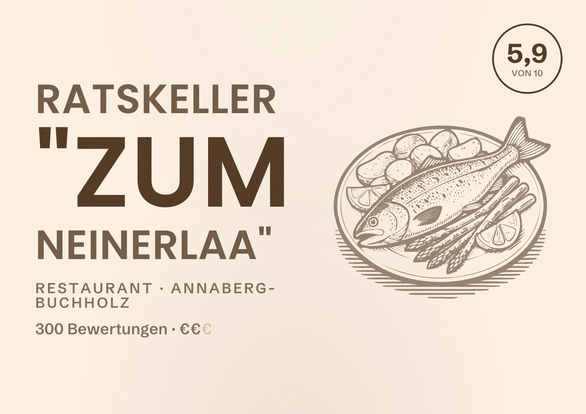 Illustriertes Poster von Ratskeller "Zum Neinerlaa", Restaurant in Annaberg-Buchholz: Bewertung 5,9 von 10 aus 300 Bewertungen, Preisniveau €€