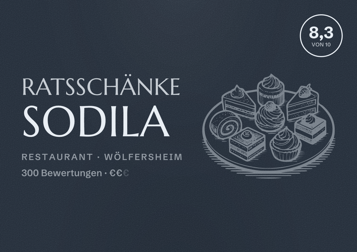 Illustriertes Poster von Ratsschänke Sodila, Restaurant in Wölfersheim: Bewertung 8,3 von 10 aus 300 Bewertungen, Preisniveau €€