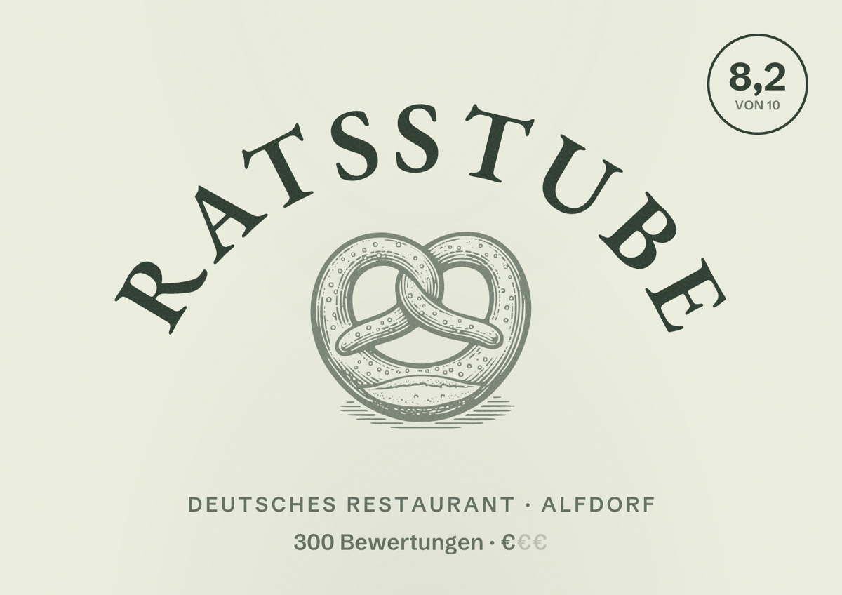 Illustriertes Poster von Ratsstube, Deutsches Restaurant in Alfdorf: Bewertung 8,2 von 10 aus 300 Bewertungen, Preisniveau €