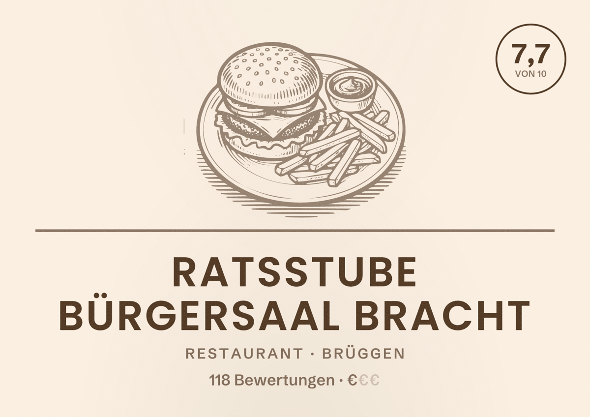 Illustriertes Poster von Ratsstube Bürgersaal Bracht, Restaurant in Brüggen: Bewertung 7,7 von 10 aus 118 Bewertungen, Preisniveau €