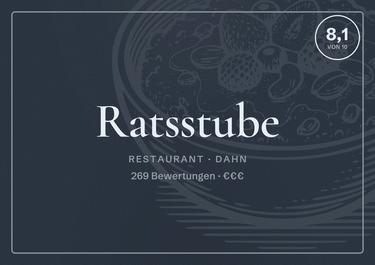 Illustriertes Poster von Ratsstube, Restaurant in Dahn: Bewertung 8,1 von 10 aus 269 Bewertungen, Preisniveau €€€