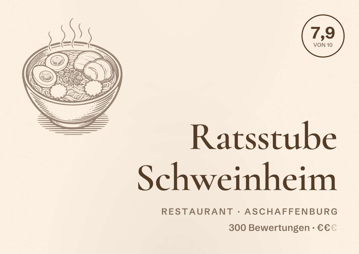 Illustriertes Poster von Ratsstube Schweinheim, Restaurant in Aschaffenburg: Bewertung 7,9 von 10 aus 300 Bewertungen, Preisniveau €€
