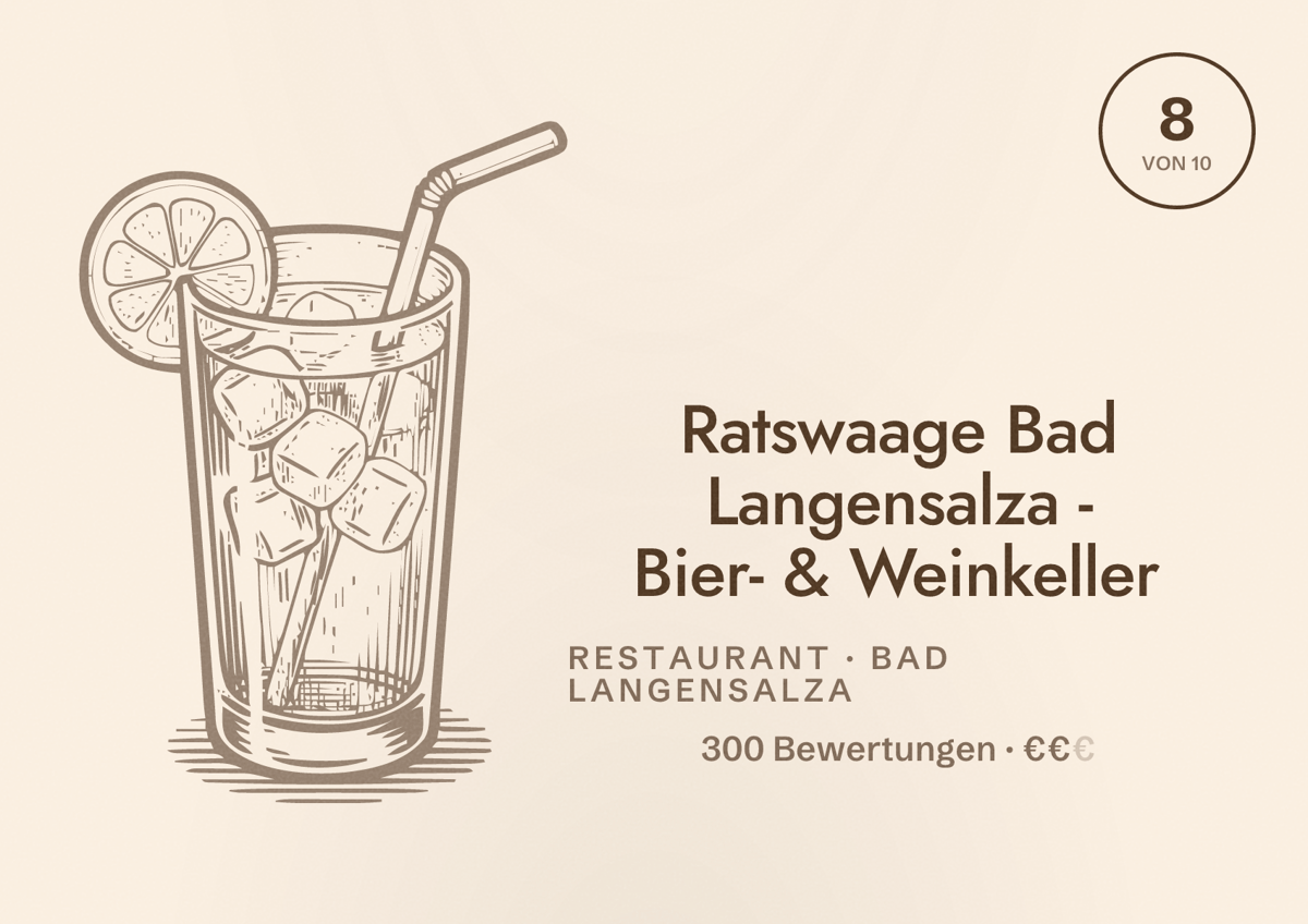 Illustriertes Poster von Ratswaage Bad Langensalza - Bier- & Weinkeller, Restaurant in Bad Langensalza: Bewertung 8 von 10 aus 300 Bewertungen, Preisniveau €€