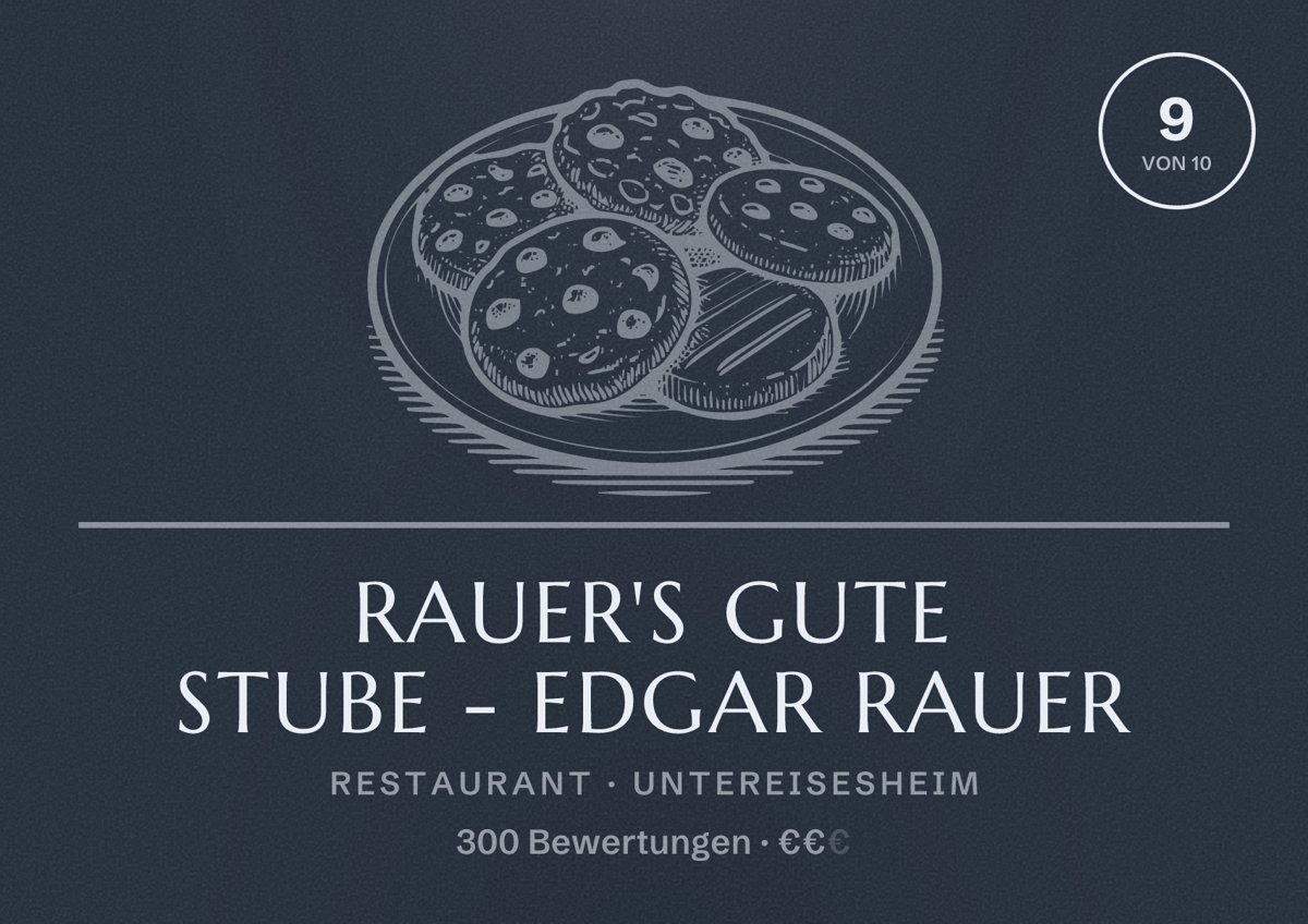 Illustriertes Poster von Rauer's Gute Stube - Edgar Rauer, Restaurant in Untereisesheim: Bewertung 9 von 10 aus 300 Bewertungen, Preisniveau €€