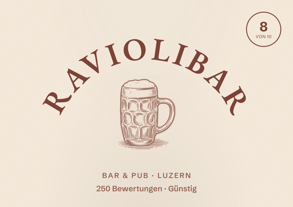 Illustriertes Poster von Raviolibar, Bar & Pub in Luzern: Bewertung 8 von 10 aus 250 Bewertungen, Preisniveau Günstig