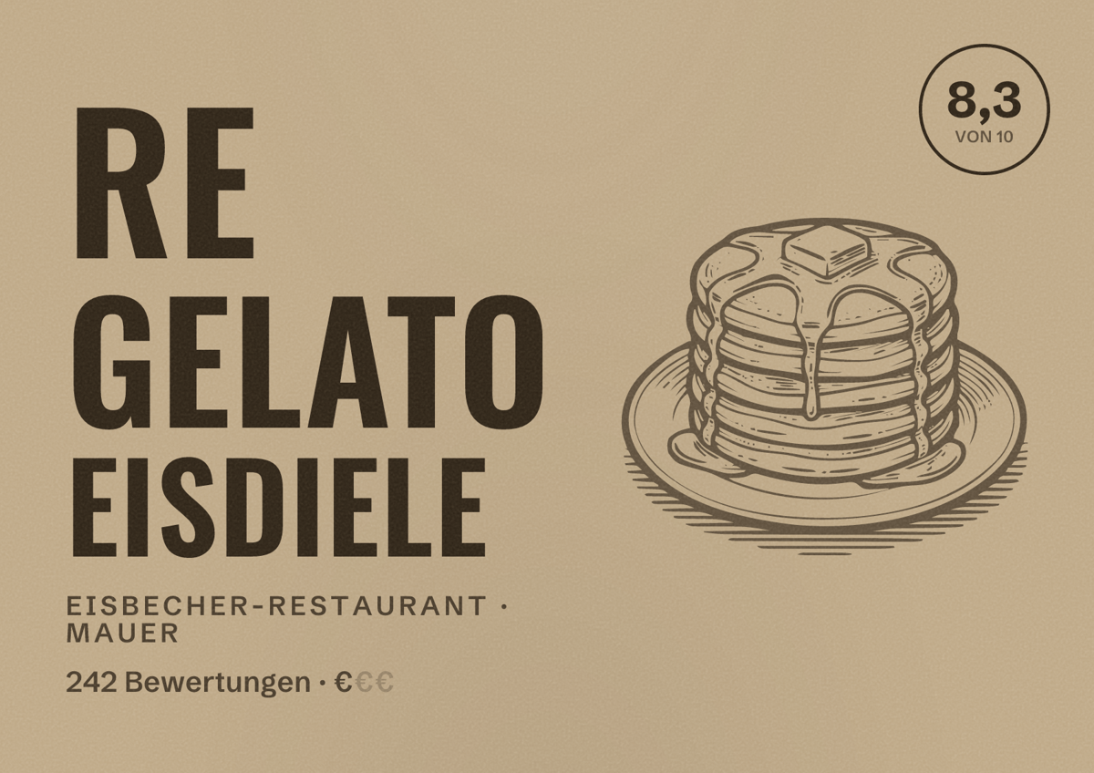 Illustriertes Poster von RE Gelato Eisdiele, Eisbecher-Restaurant in Mauer: Bewertung 8,3 von 10 aus 242 Bewertungen, Preisniveau €