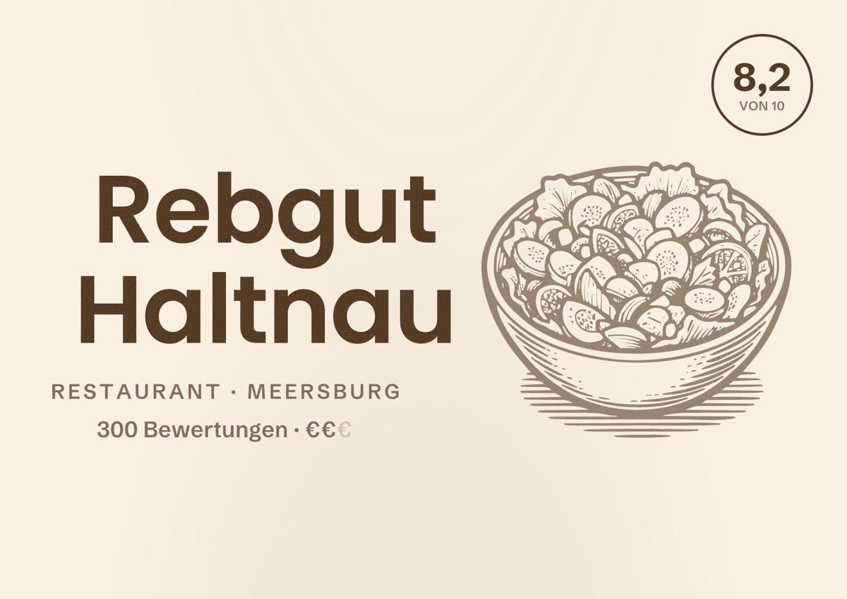 Illustriertes Poster von Rebgut Haltnau, Restaurant in Meersburg: Bewertung 8,2 von 10 aus 300 Bewertungen, Preisniveau €€