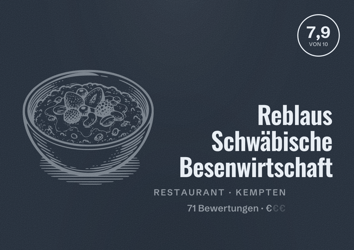 Illustriertes Poster von Reblaus Schwäbische Besenwirtschaft, Restaurant in Kempten: Bewertung 7,9 von 10 aus 71 Bewertungen, Preisniveau €