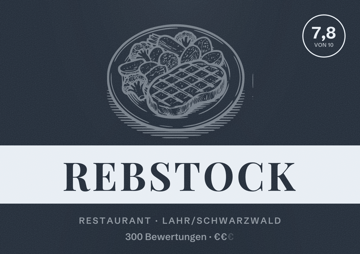 Illustriertes Poster von Rebstock, Restaurant in Lahr/Schwarzwald: Bewertung 7,8 von 10 aus 300 Bewertungen, Preisniveau €€