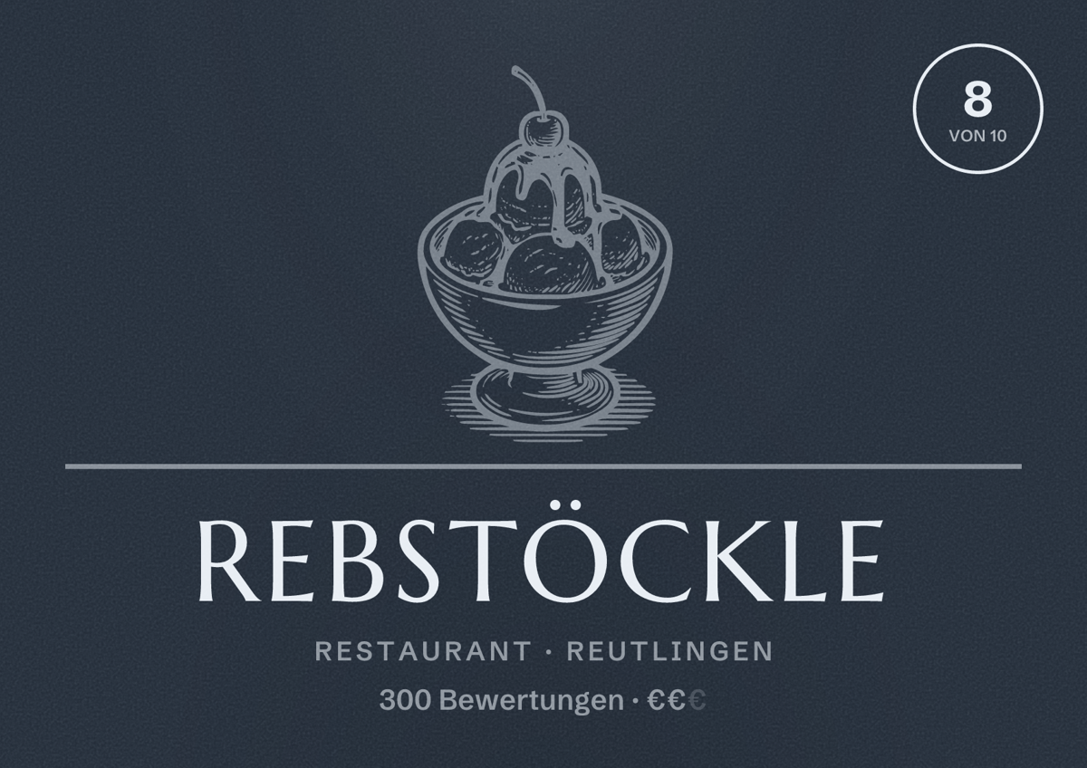 Illustriertes Poster von Rebstöckle, Restaurant in Reutlingen: Bewertung 8 von 10 aus 300 Bewertungen, Preisniveau €€