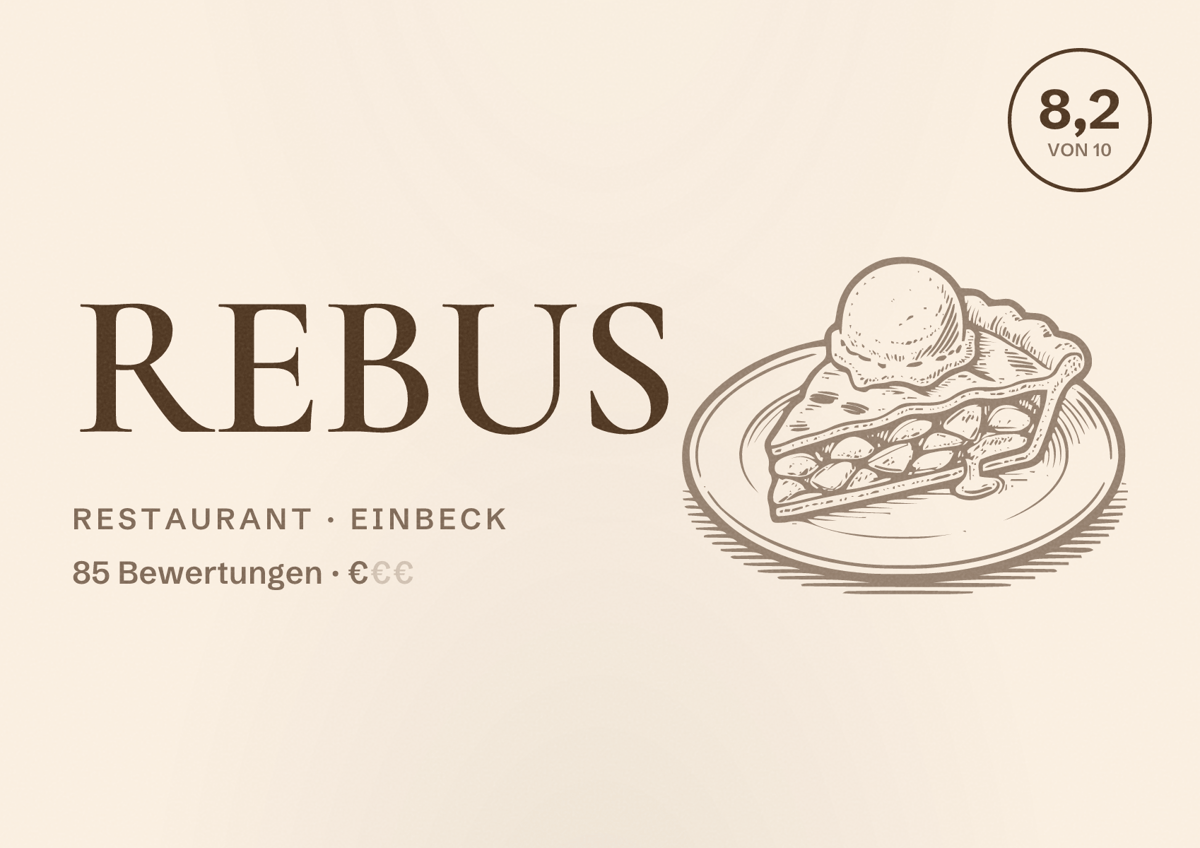 Illustriertes Poster von REBUS, Restaurant in Einbeck: Bewertung 8,2 von 10 aus 85 Bewertungen, Preisniveau €