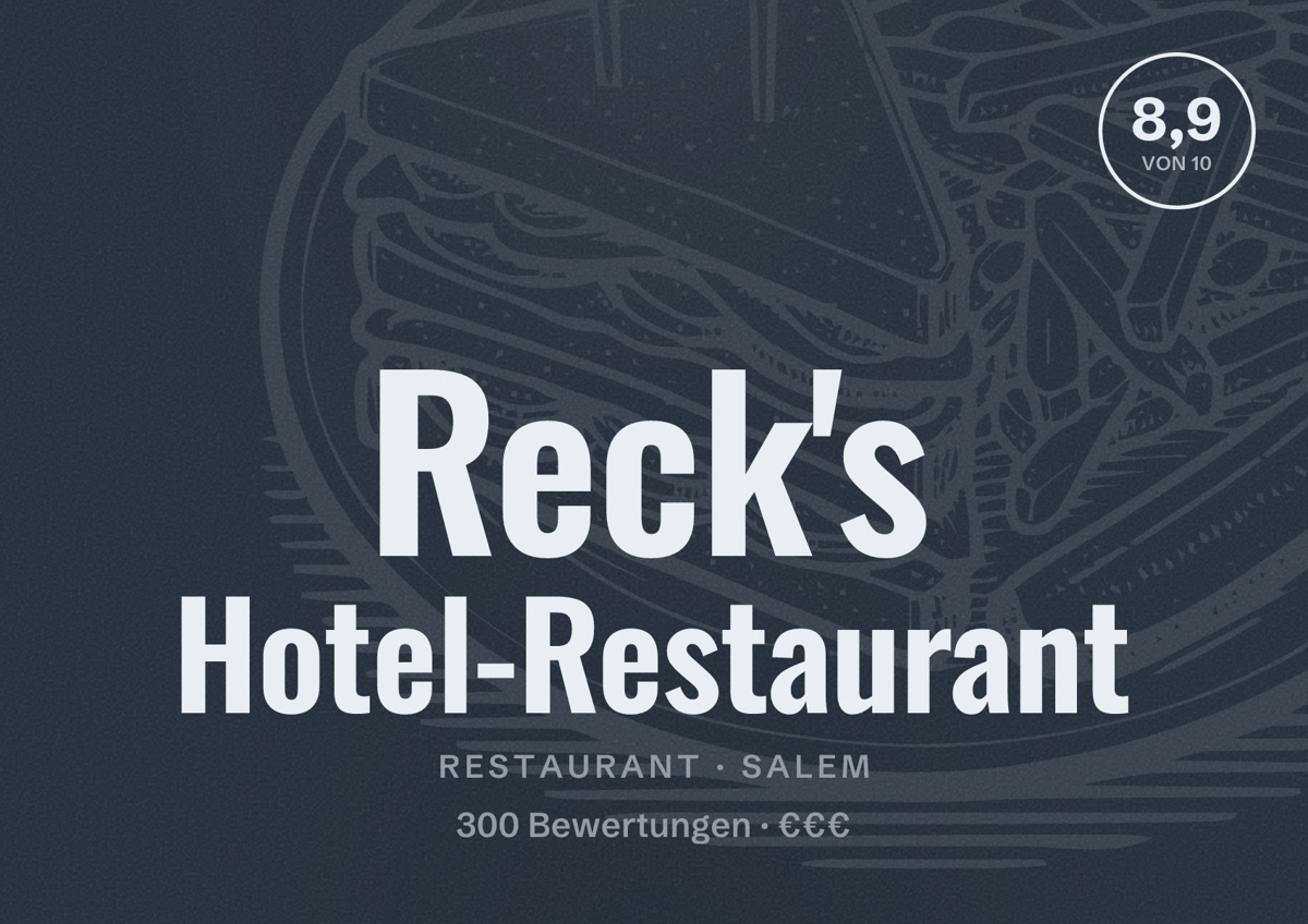Illustriertes Poster von Reck's Hotel-Restaurant, Restaurant in Salem: Bewertung 8,9 von 10 aus 300 Bewertungen, Preisniveau €€€