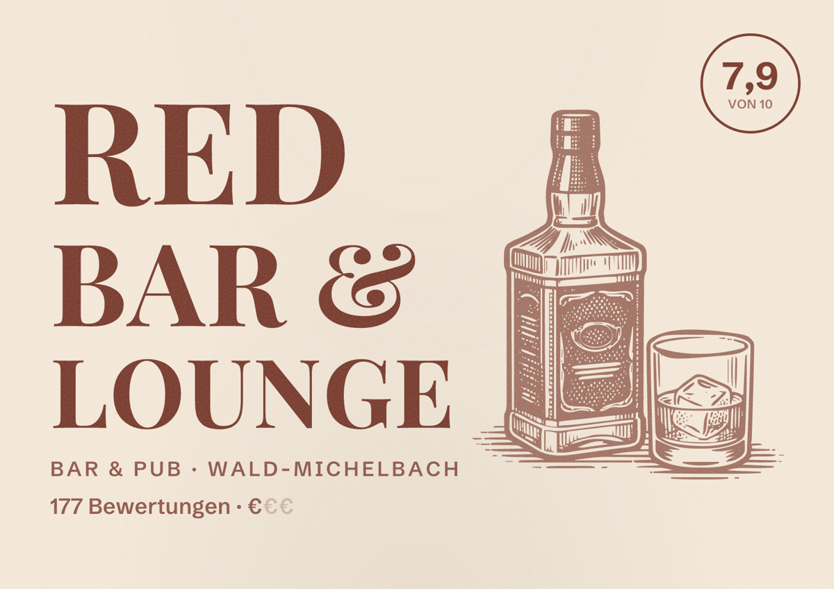 Illustriertes Poster von red bar & lounge, Bar & Pub in Wald-Michelbach: Bewertung 7,9 von 10 aus 177 Bewertungen, Preisniveau €