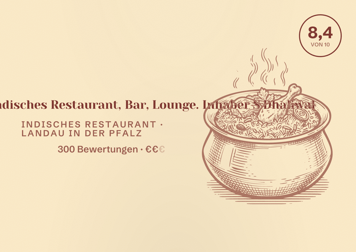 Illustriertes Poster von Red Chillies - Indisches Restaurant, Bar, Lounge. Inhaber S.Dhaliwal, Indisches Restaurant in Landau in der Pfalz: Bewertung 8,4 von 10 aus 300 Bewertungen, Preisniveau €€