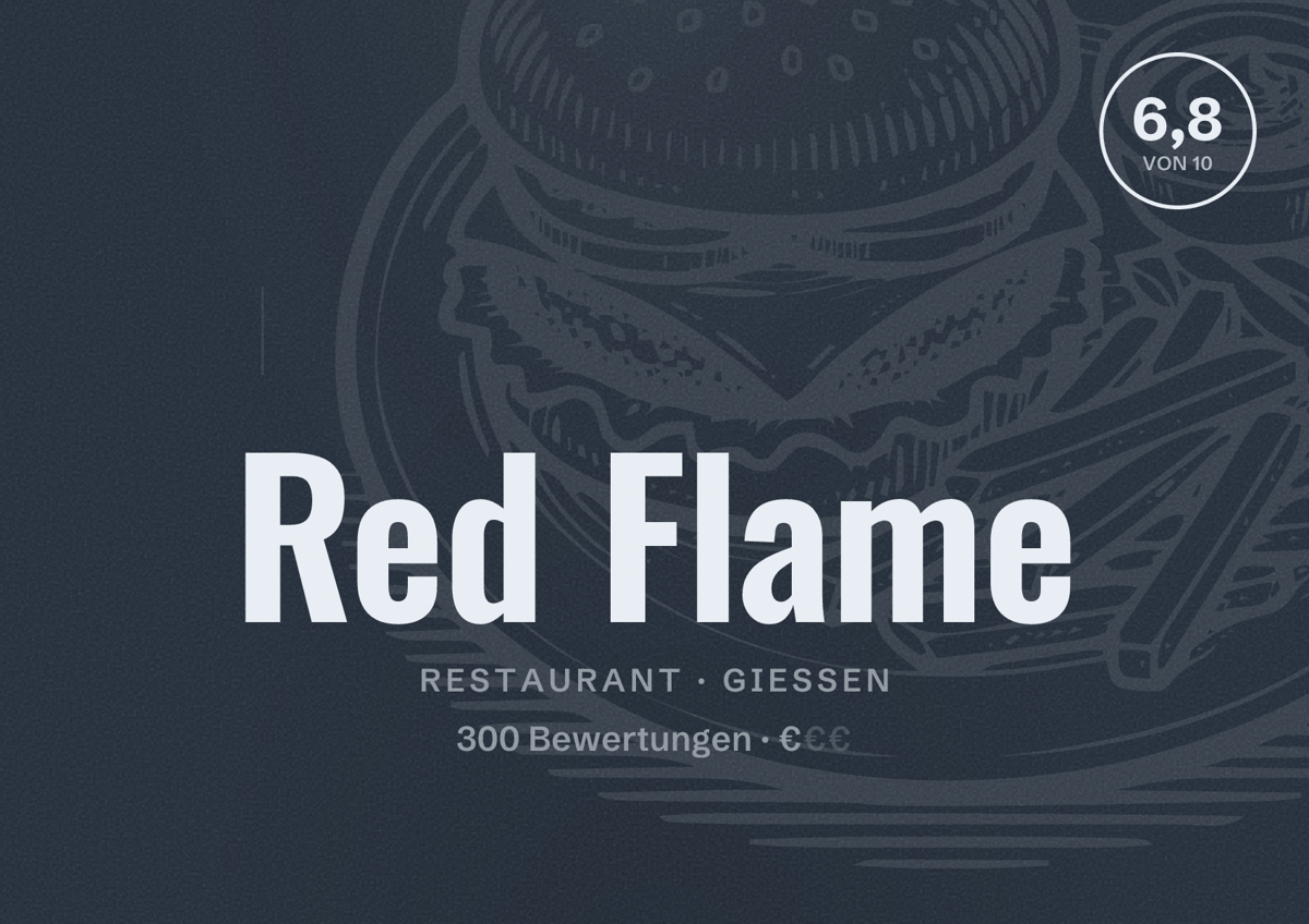 Illustriertes Poster von Red Flame, Restaurant in Gießen: Bewertung 6,8 von 10 aus 300 Bewertungen, Preisniveau €