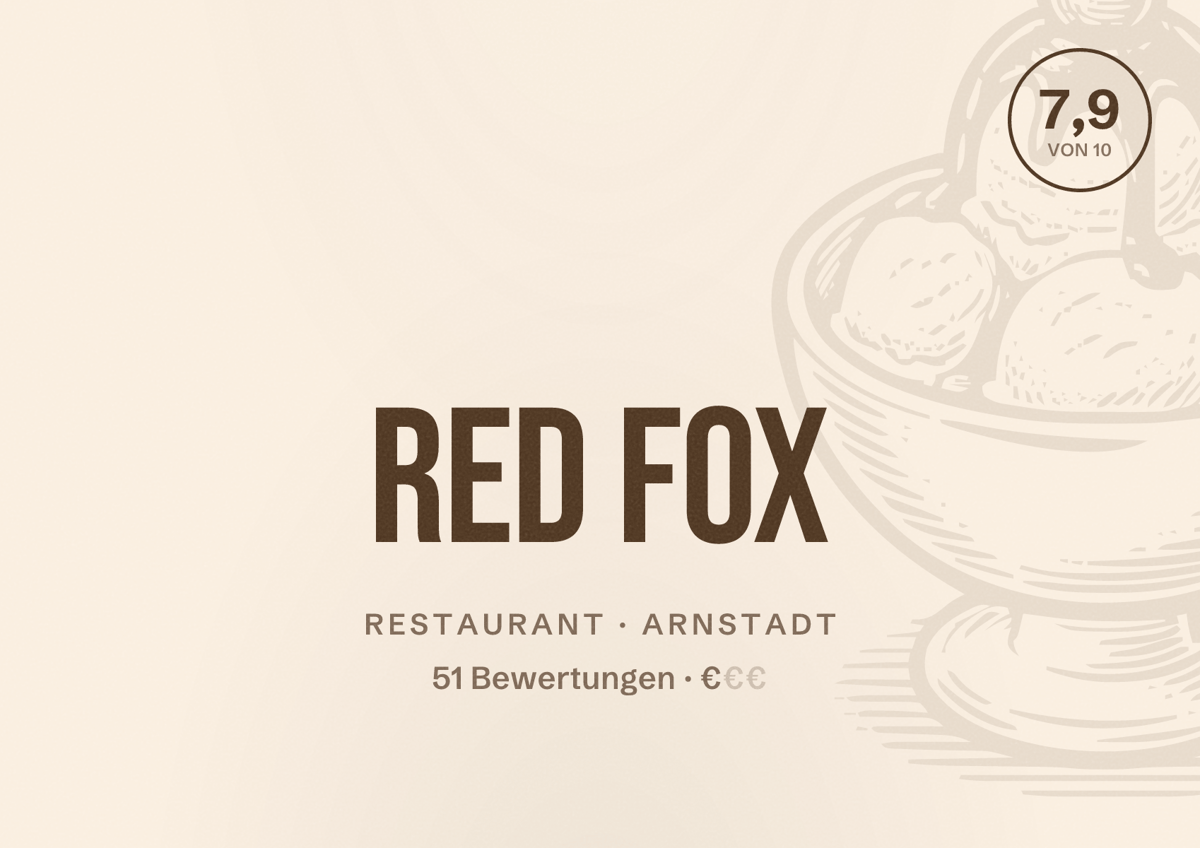 Illustriertes Poster von Red Fox, Restaurant in Arnstadt: Bewertung 7,9 von 10 aus 51 Bewertungen, Preisniveau €