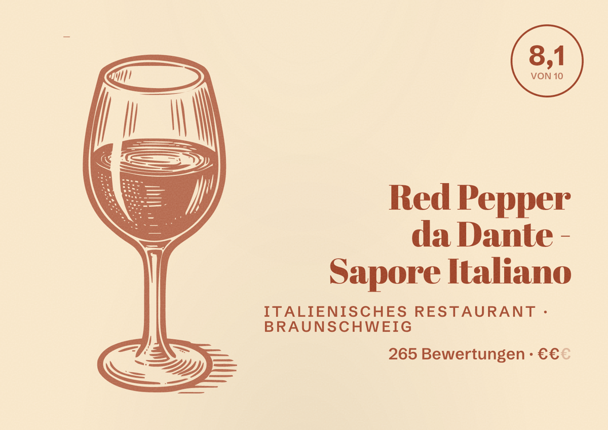 Illustriertes Poster von Red Pepper da Dante - Sapore Italiano, Italienisches Restaurant in Braunschweig: Bewertung 8,1 von 10 aus 265 Bewertungen, Preisniveau €€