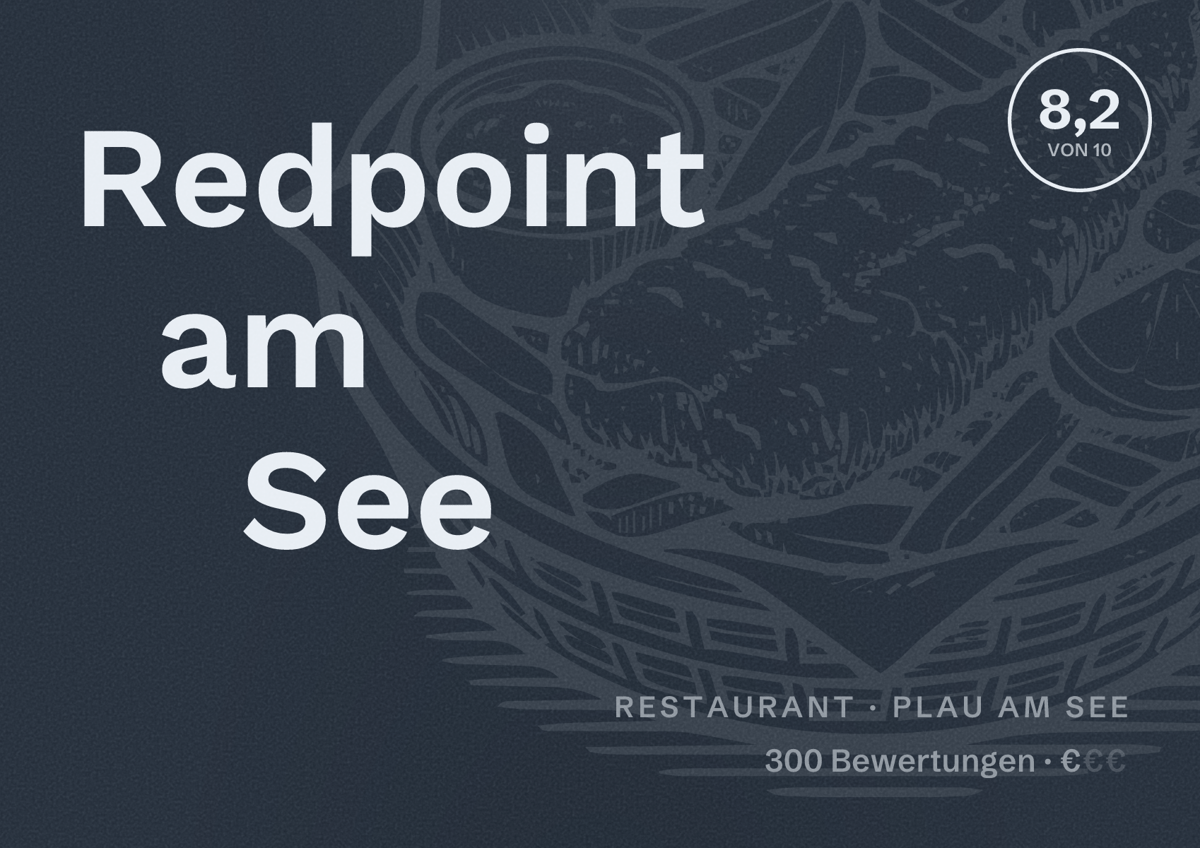 Illustriertes Poster von Redpoint am See, Restaurant in Plau am See: Bewertung 8,2 von 10 aus 300 Bewertungen, Preisniveau €
