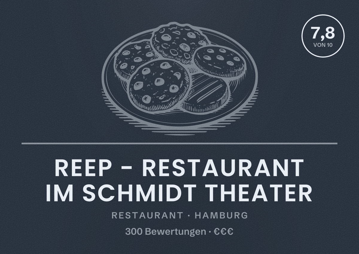 Illustriertes Poster von Reep - Restaurant im Schmidt Theater, Restaurant in Hamburg: Bewertung 7,8 von 10 aus 300 Bewertungen, Preisniveau €€€