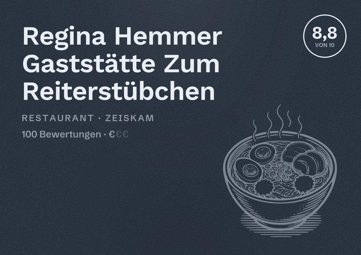 Illustriertes Poster von Regina Hemmer Gaststätte Zum Reiterstübchen, Restaurant in Zeiskam: Bewertung 8,8 von 10 aus 100 Bewertungen, Preisniveau €