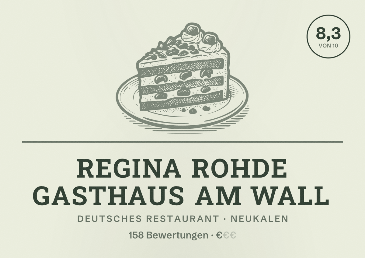 Illustriertes Poster von Regina Rohde Gasthaus Am Wall, Deutsches Restaurant in Neukalen: Bewertung 8,3 von 10 aus 158 Bewertungen, Preisniveau €