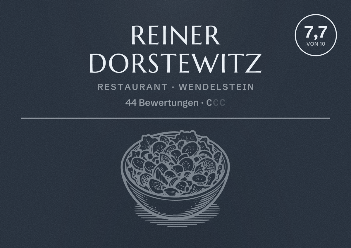 Illustriertes Poster von Reiner Dorstewitz, Restaurant in Wendelstein: Bewertung 7,7 von 10 aus 44 Bewertungen, Preisniveau €