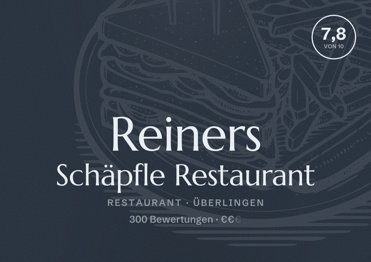Illustriertes Poster von Reiners Schäpfle Restaurant, Restaurant in Überlingen: Bewertung 7,8 von 10 aus 300 Bewertungen, Preisniveau €€