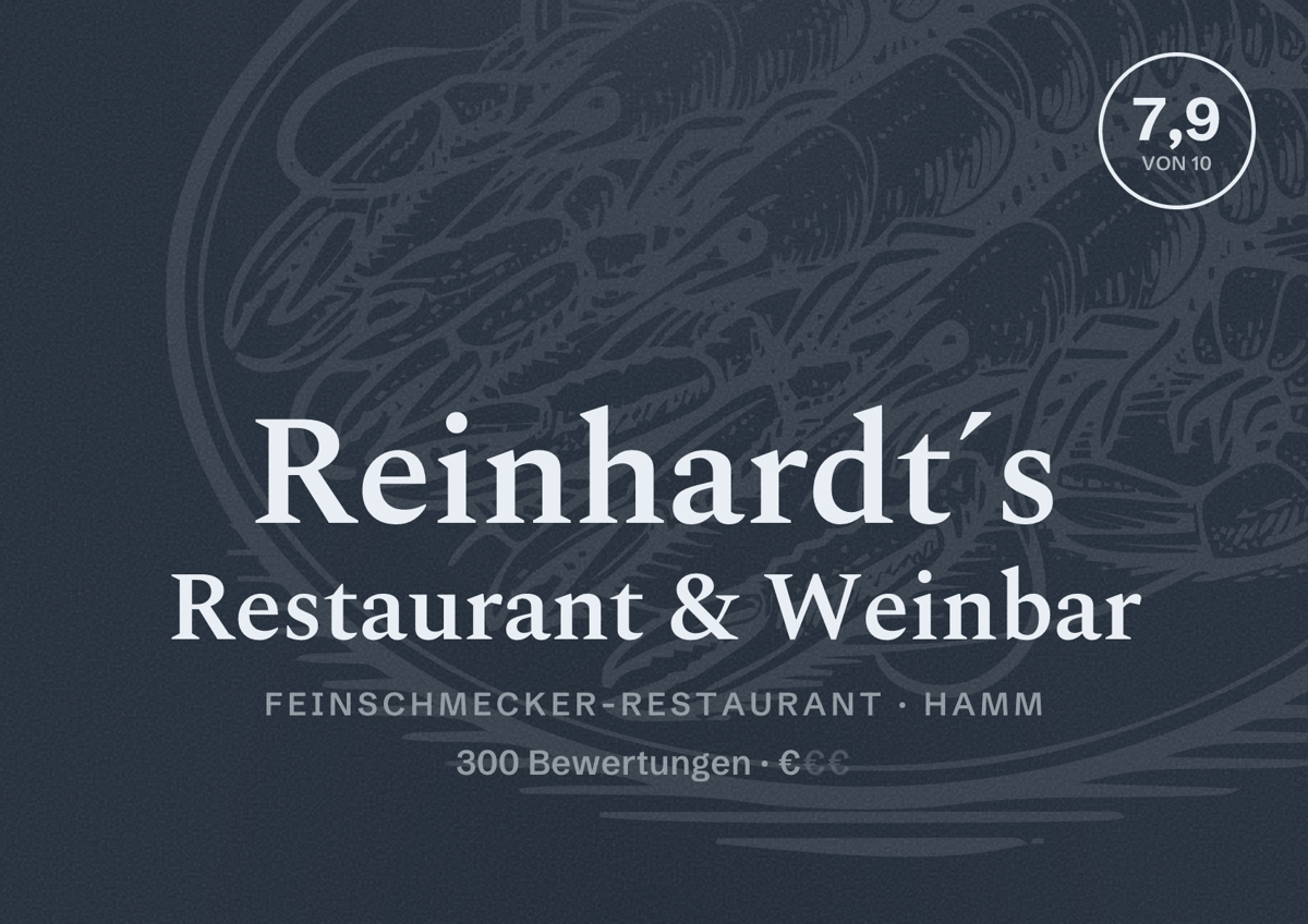 Illustriertes Poster von Reinhardt´s Restaurant & Weinbar, Feinschmecker-Restaurant in Hamm: Bewertung 7,9 von 10 aus 300 Bewertungen, Preisniveau €