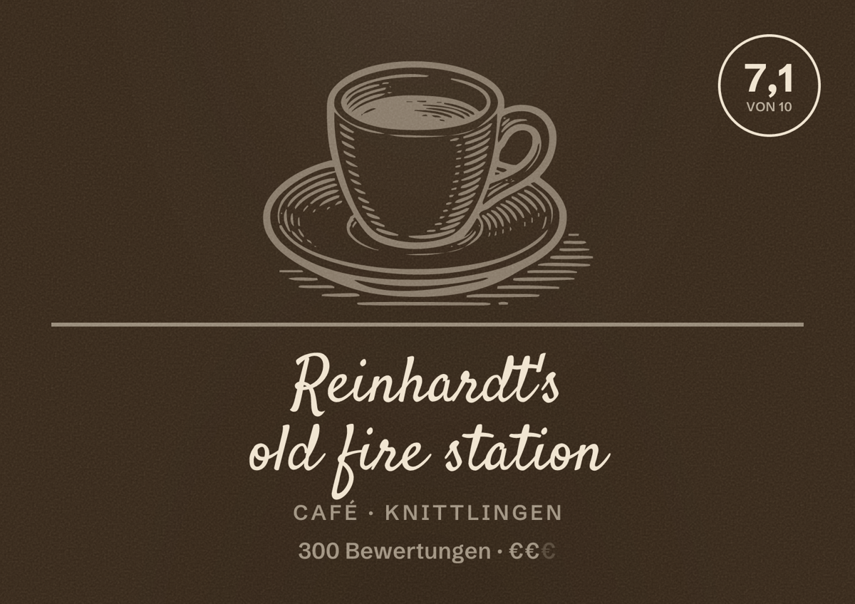 Illustriertes Poster von Reinhardt's old fire station, Café in Knittlingen: Bewertung 7,1 von 10 aus 300 Bewertungen, Preisniveau €€