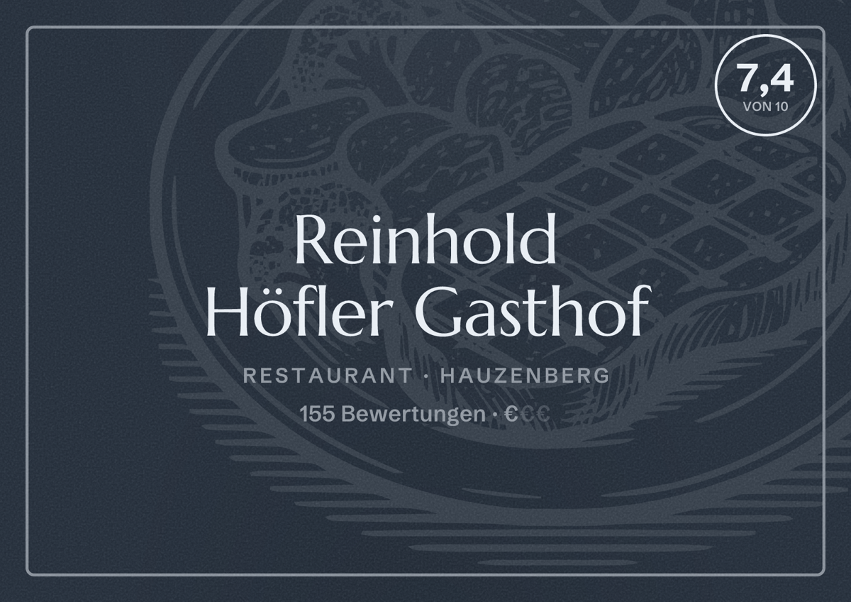 Illustriertes Poster von Reinhold Höfler Gasthof, Restaurant in Hauzenberg: Bewertung 7,4 von 10 aus 155 Bewertungen, Preisniveau €