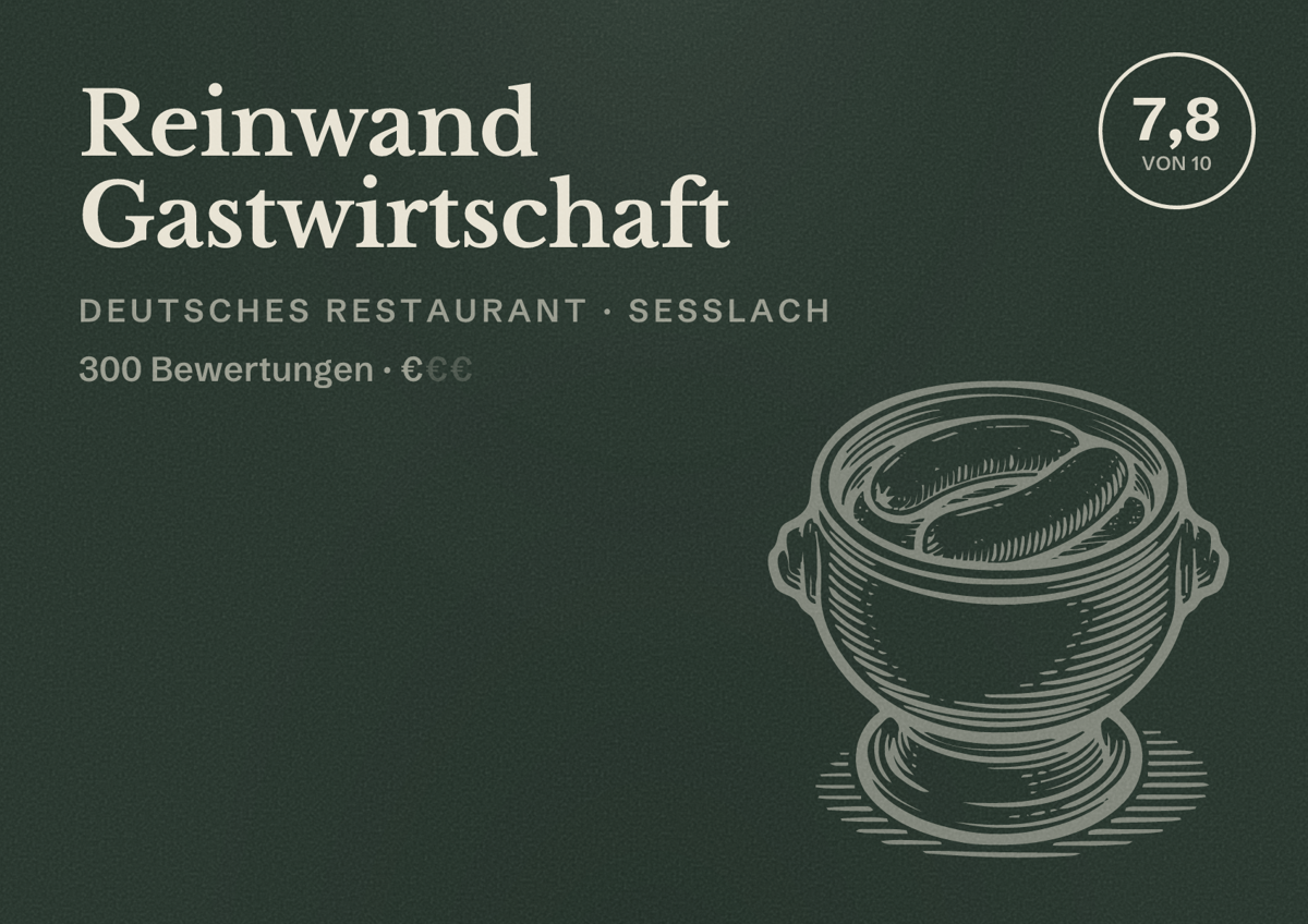 Illustriertes Poster von Reinwand Gastwirtschaft, Deutsches Restaurant in Seßlach: Bewertung 7,8 von 10 aus 300 Bewertungen, Preisniveau €