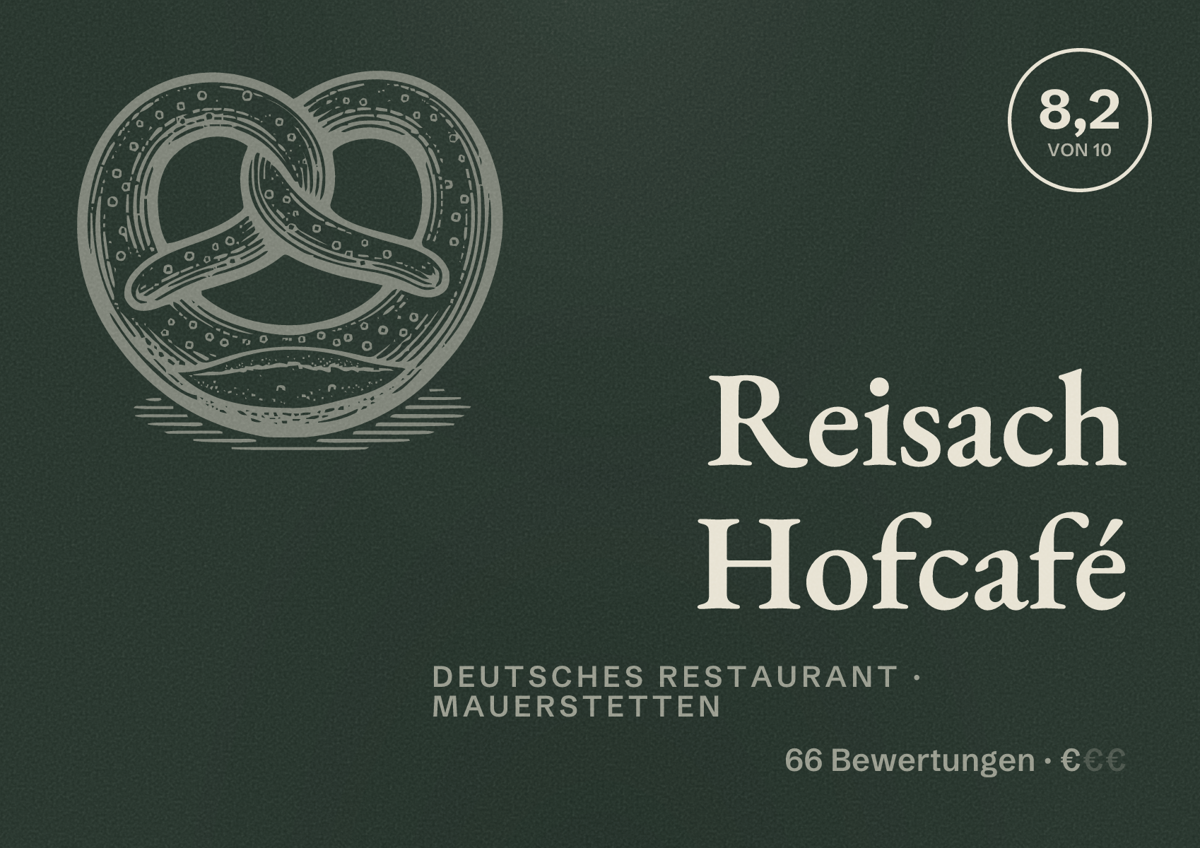 Illustriertes Poster von Reisach Hofcafé, Deutsches Restaurant in Mauerstetten: Bewertung 8,2 von 10 aus 66 Bewertungen, Preisniveau €