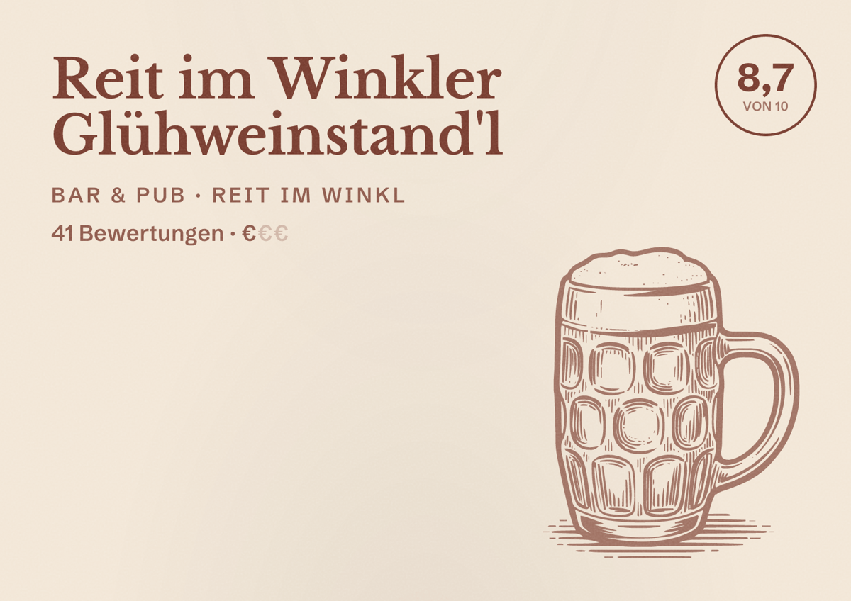 Illustriertes Poster von Reit im Winkler Glühweinstand'l, Bar & Pub in Reit im Winkl: Bewertung 8,7 von 10 aus 41 Bewertungen, Preisniveau €