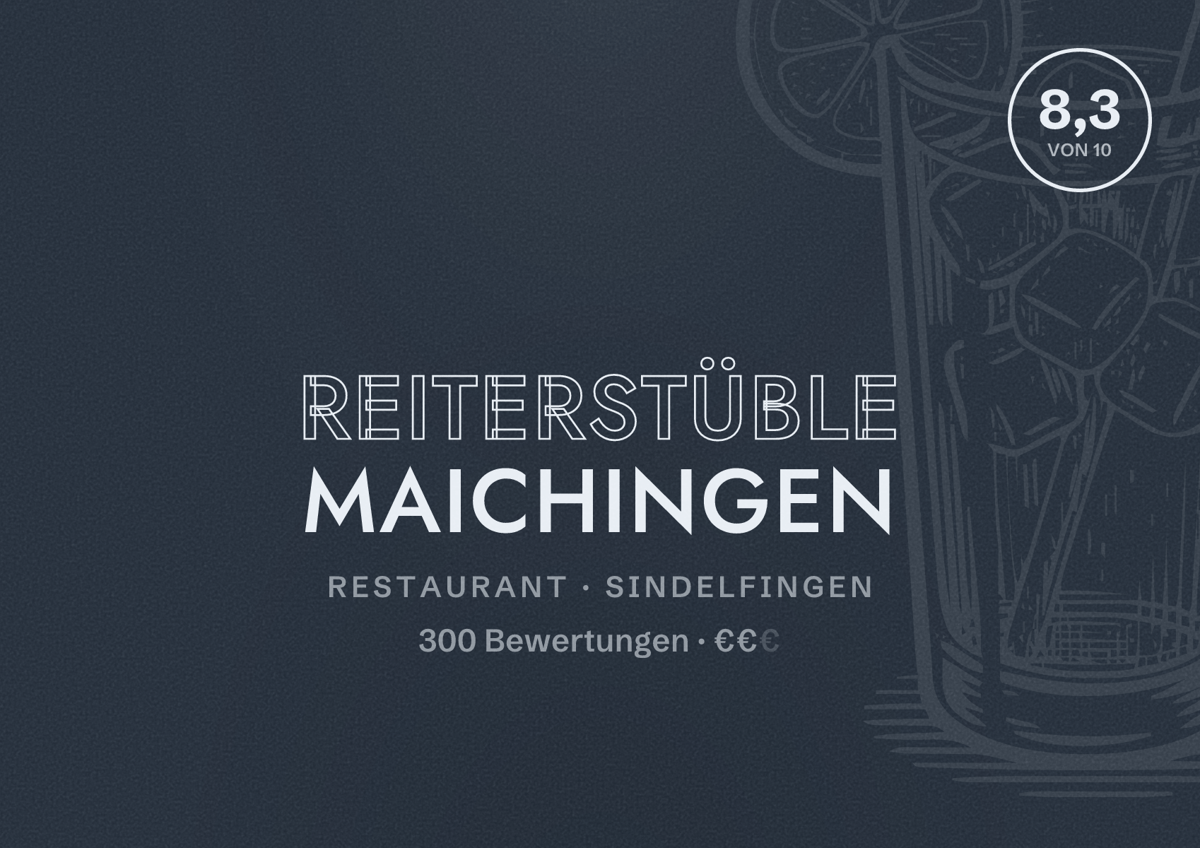 Illustriertes Poster von Reiterstüble Maichingen, Restaurant in Sindelfingen: Bewertung 8,3 von 10 aus 300 Bewertungen, Preisniveau €€
