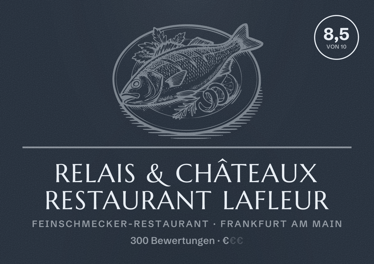 Illustriertes Poster von Relais & Châteaux Restaurant Lafleur, Feinschmecker-Restaurant in Frankfurt am Main: Bewertung 8,5 von 10 aus 300 Bewertungen, Preisniveau €