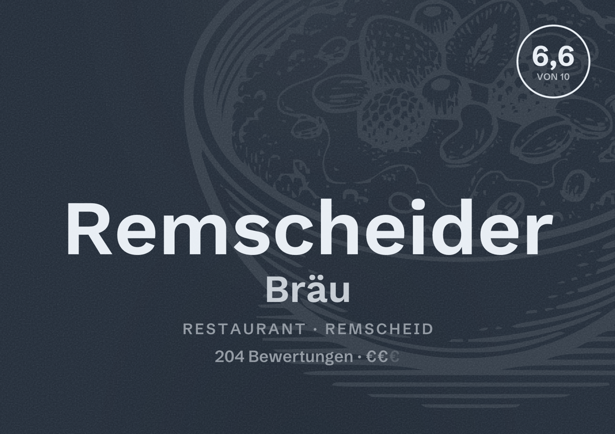 Illustriertes Poster von Remscheider Bräu, Restaurant in Remscheid: Bewertung 6,6 von 10 aus 204 Bewertungen, Preisniveau €€