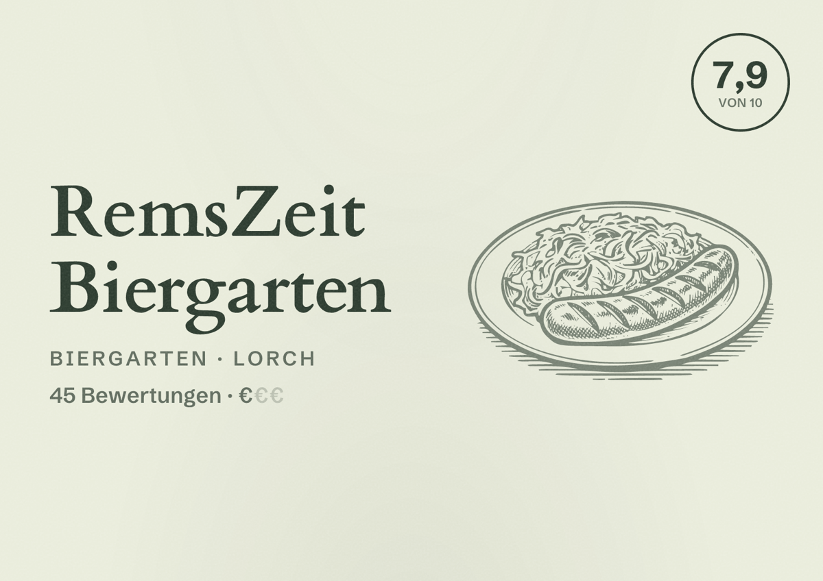 Illustriertes Poster von RemsZeit Biergarten, Biergarten in Lorch: Bewertung 7,9 von 10 aus 45 Bewertungen, Preisniveau €