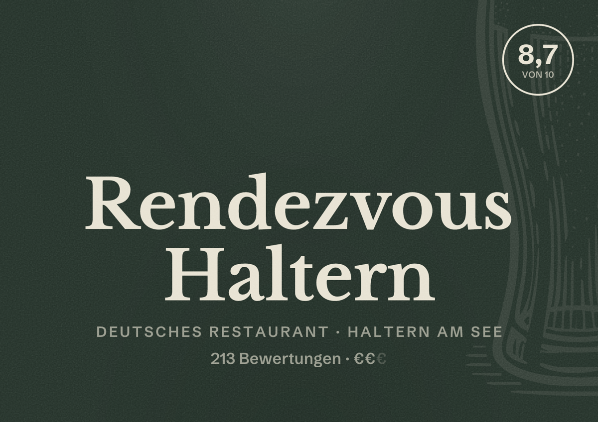 Illustriertes Poster von Rendezvous Haltern, Deutsches Restaurant in Haltern am See: Bewertung 8,7 von 10 aus 213 Bewertungen, Preisniveau €€