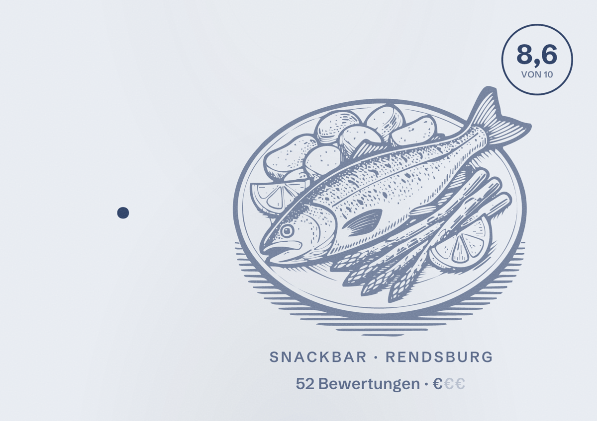 Illustriertes Poster von ., Snackbar in Rendsburg: Bewertung 8,6 von 10 aus 52 Bewertungen, Preisniveau €
