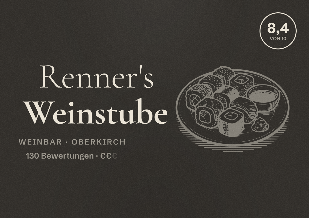 Illustriertes Poster von Renner's Weinstube, Weinbar in Oberkirch: Bewertung 8,4 von 10 aus 130 Bewertungen, Preisniveau €€