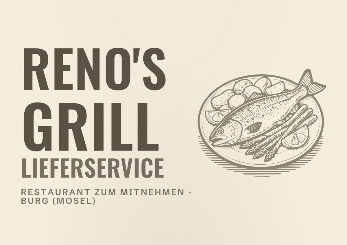Illustriertes Poster von Reno's Grill Lieferservice, Restaurant zum Mitnehmen in Burg (Mosel)