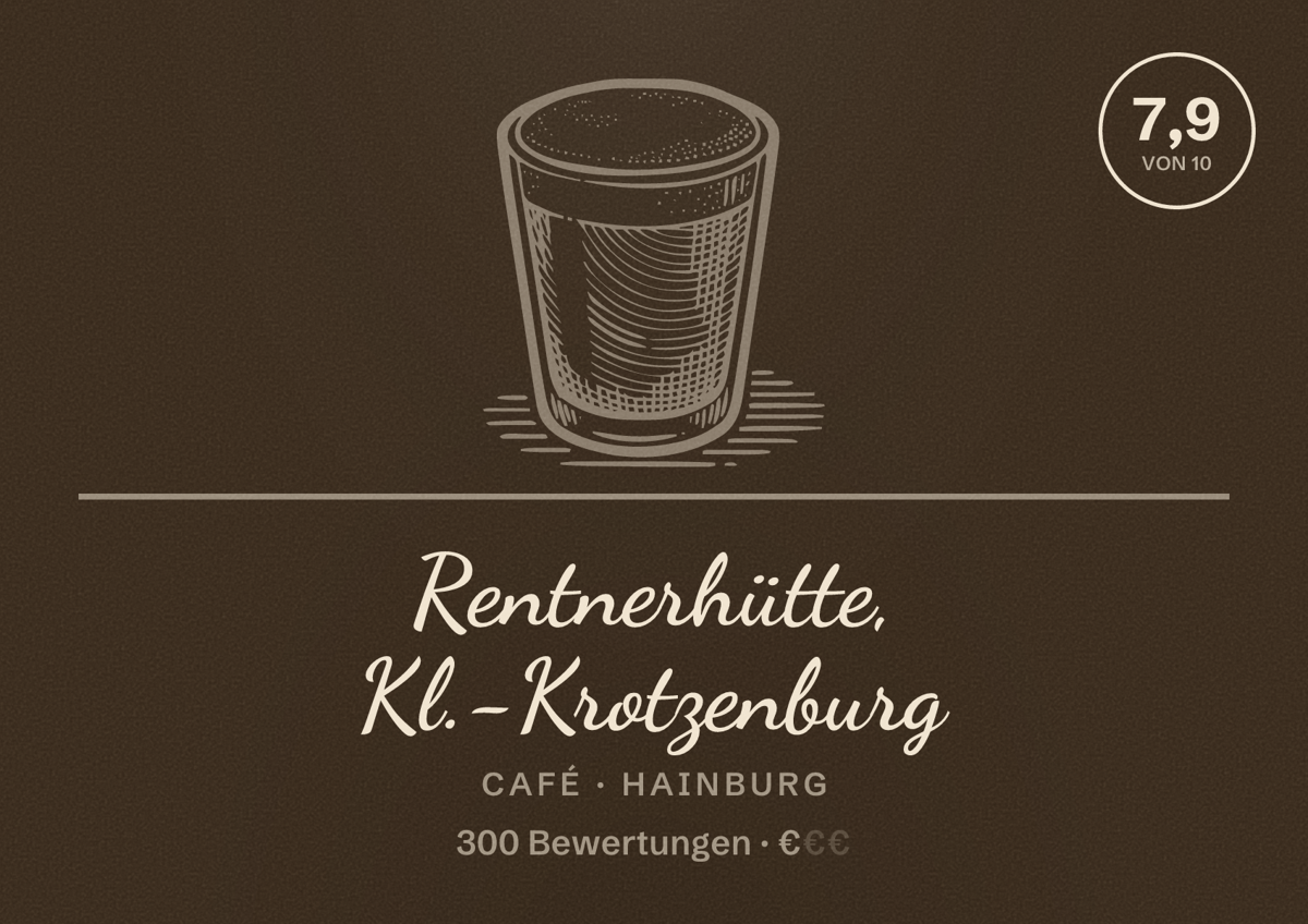 Illustriertes Poster von Rentnerhütte, Kl.-Krotzenburg, Café in Hainburg: Bewertung 7,9 von 10 aus 300 Bewertungen, Preisniveau €