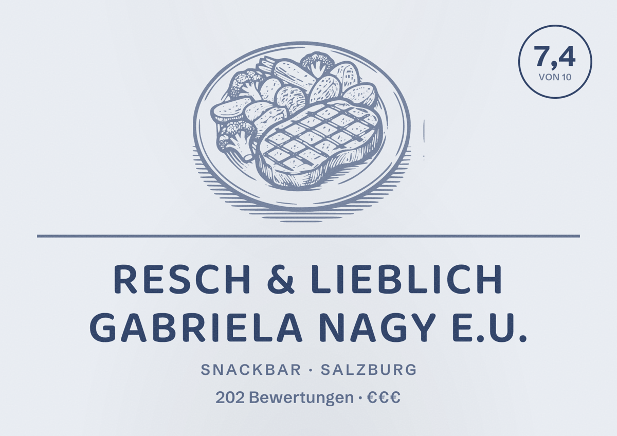 Illustriertes Poster von Resch & Lieblich Gabriela Nagy e.U., Snackbar in Salzburg: Bewertung 7,4 von 10 aus 202 Bewertungen, Preisniveau €€€
