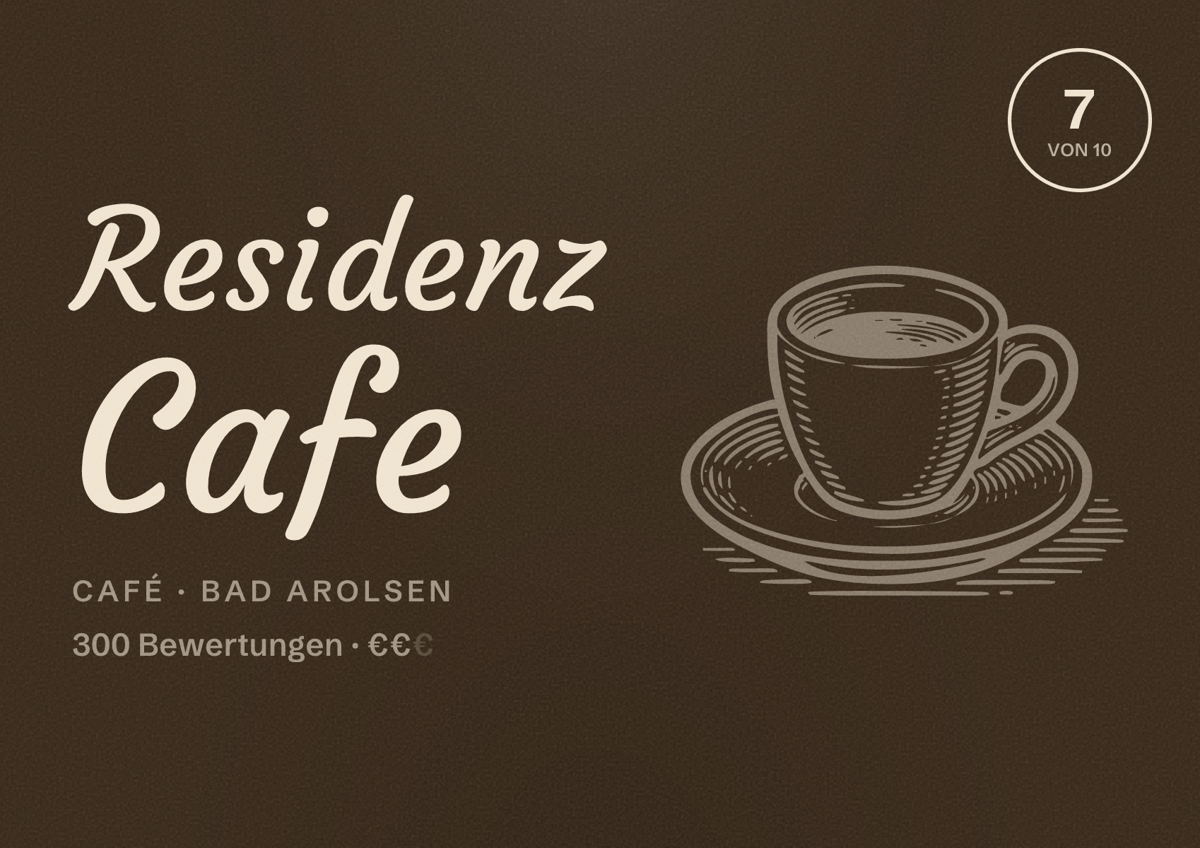 Illustriertes Poster von Residenz Cafe, Café in Bad Arolsen: Bewertung 7 von 10 aus 300 Bewertungen, Preisniveau €€
