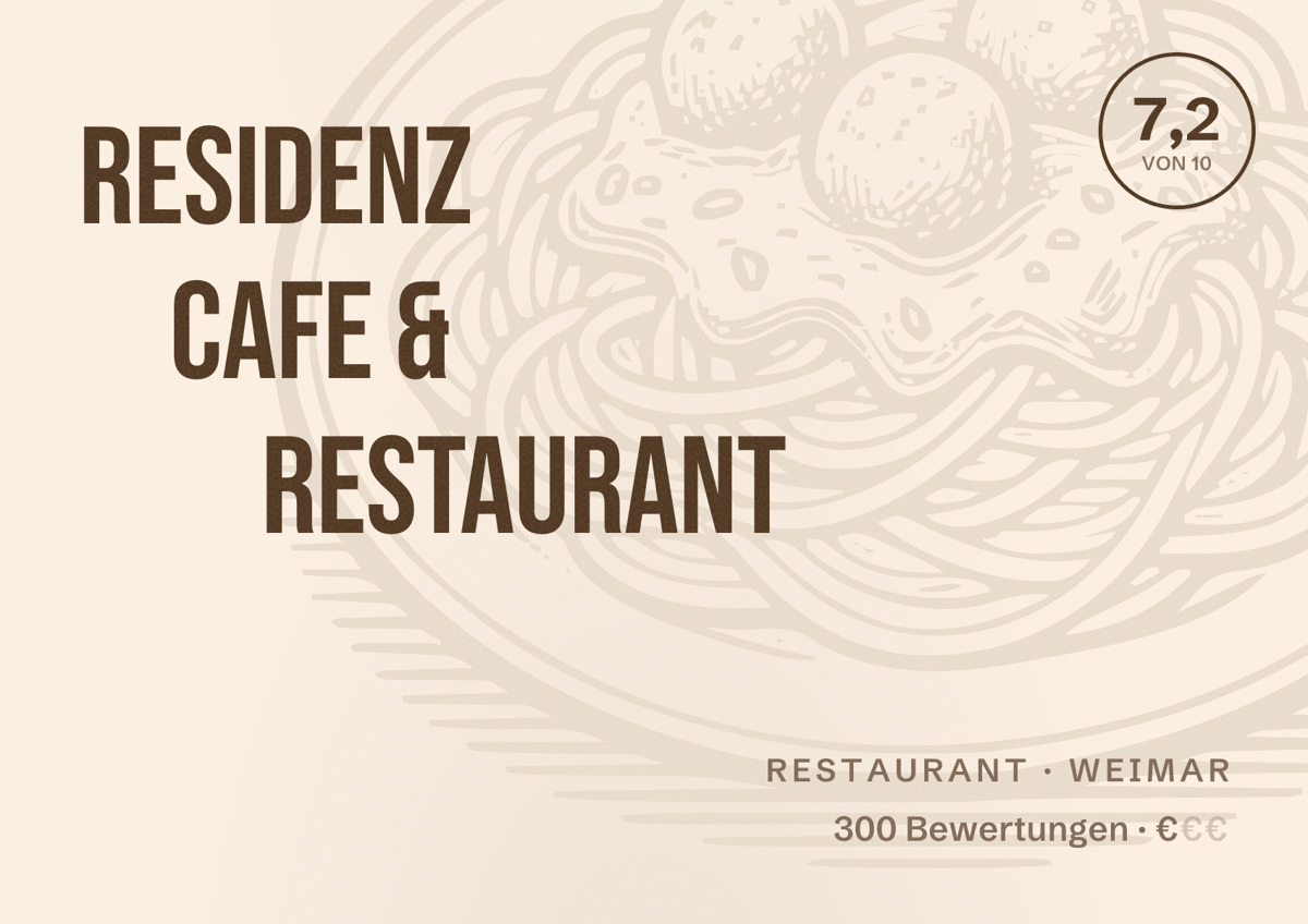 Illustriertes Poster von Residenz Cafe & Restaurant, Restaurant in Weimar: Bewertung 7,2 von 10 aus 300 Bewertungen, Preisniveau €